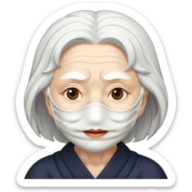 japanese culture white mask old woman with white hair and wrinkles sticker