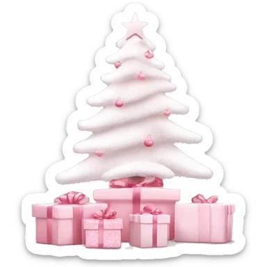 Light pink Christmas gifts under a white Christmas tree  sticker