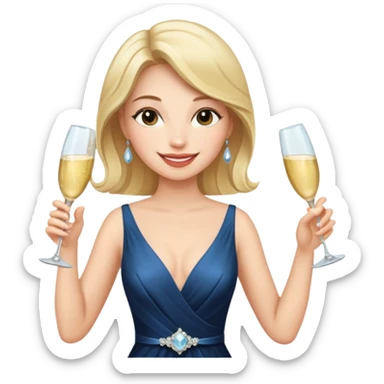 A confident woman in an evening dress raises her champagne glass with a calm, joyful smile. sticker