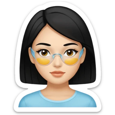 make an emoticon of a woman that has gel-like under eye patches of skincare of transparent color and make the woman slightly indian with only skintone and hair and no other such element and make the patches slightly bigger while keeping them transparent sticker