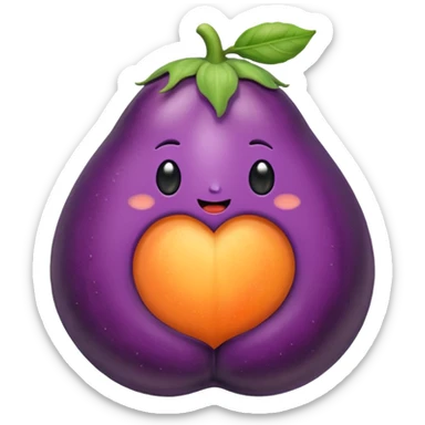 an eggplant inside a peach sticker