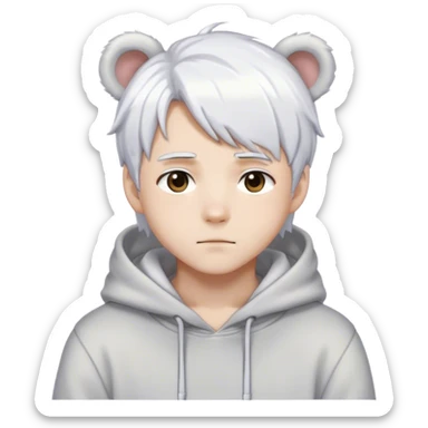 Un chico anime con peló blanco con capucha de oso blanco  sticker