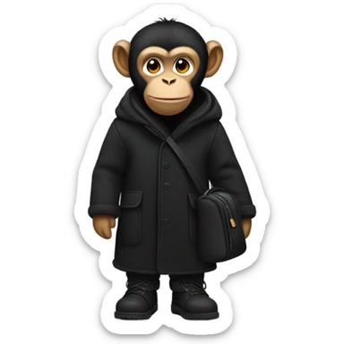 Monkey wearing black wool coat black ugg boots black backpack sticker