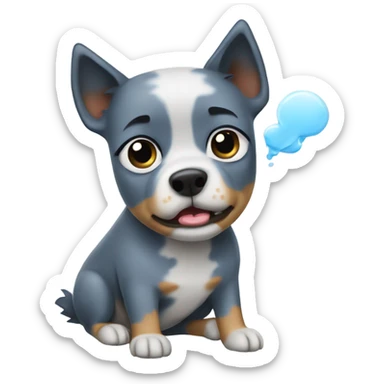 Blue heeler with a fart cloud sticker