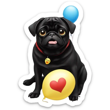 Black pug  and a ballon that says  “I’m sorry” sticker