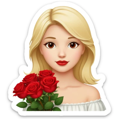 beautiful blonde girl with a bouquet of roses sticker