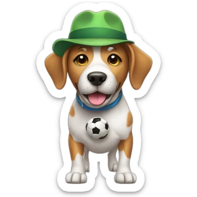 Dog with a hat playing soccer sticker