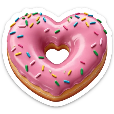 Realistic isolated heart shaped donut with pale pink frosting. sticker