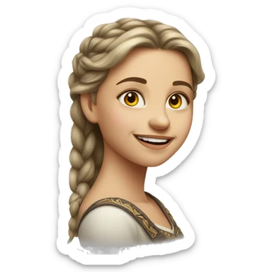 slavic girl with hazel eyes makeup smiling with teeth stands in profile sticker