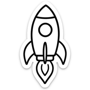 hand-drawn outlined icon of a rocket, black outlines, no fill, no color sticker
