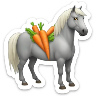 An angry horse with a carrot in his pocket.  sticker
