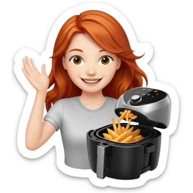 Excited long haired redhead shaking airfryer butt shake sticker