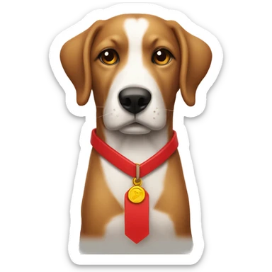 un perro sentado con correa roja  sticker