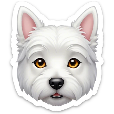 Cinematic Noble West Highland White Terrier Portrait Emoji, Poised and regal, with a compact, sturdy build and a pristine, well-groomed pure white coat, deep-set soulful dark eyes, Simplified yet sharp and sophisticated features, highly detailed, glowing with a soft, dignified glow, high shine, intelligent and loyal, stylized with an air of confidence, focused and attentive, soft glowing outline, capturing the essence of a watchful and determined companion, so majestic it feels as though it could trot out of the screen with effortless authority! sticker