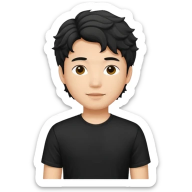 asian young man with wavy hair in black t-shirt sticker