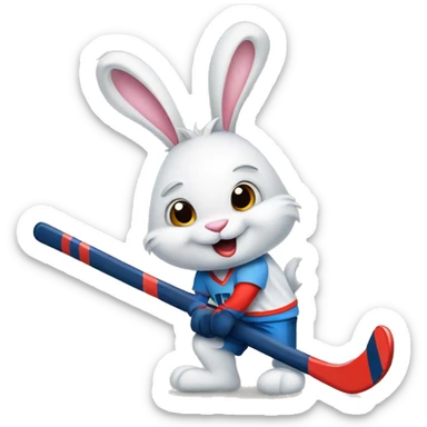 Bunny rabbit with hockey stick and puck sticker