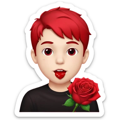 red glitter naughty-looking boy biting a rose in his mouth sticker
