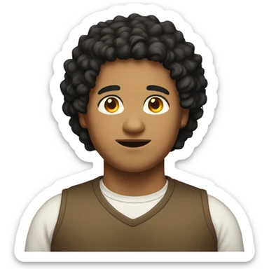 Brownish-yellow skin, overweight, young man, black curly hair. sticker