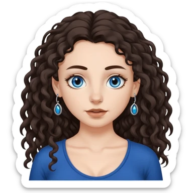 white girl, dark brown long slightly curly hair , skinni but with big breast , septum piercing on nose, beautiful dark gray-blue eyes, sticker