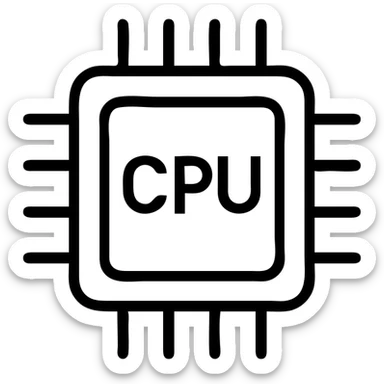 stylized CPU icon, flat design, minimal, bold lines, simple color palette sticker