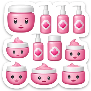 a collection of bright pink soft baby skincare and coqquette sticker
