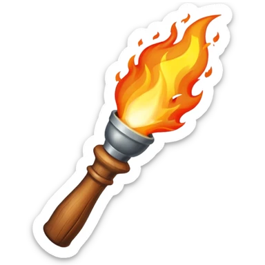 A flaming torch with a wooden handle, like an adventure movie torch sticker