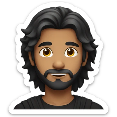 Indian lightly Bearded boy with long majestic in black clothes hair sticker