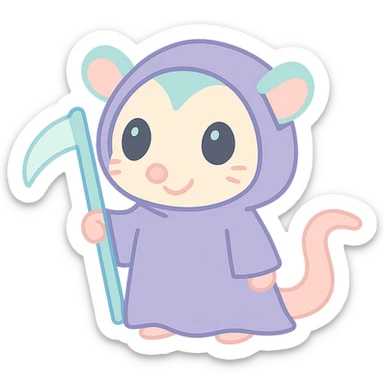 cute cartoon possum dressed up like a grim reaper sticker