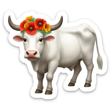 White divine ox with multicolor poppies on horns sticker
