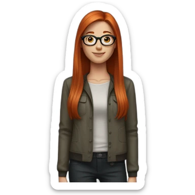 Redhead with freckles and straight hair and black glasses  sticker