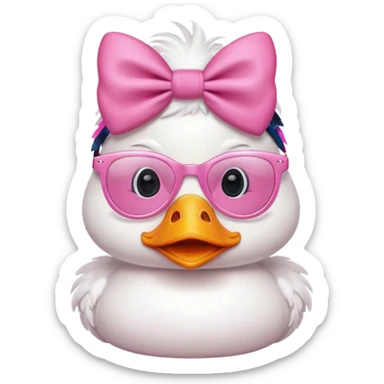 white duck with pink glasses and a pink bow sticker