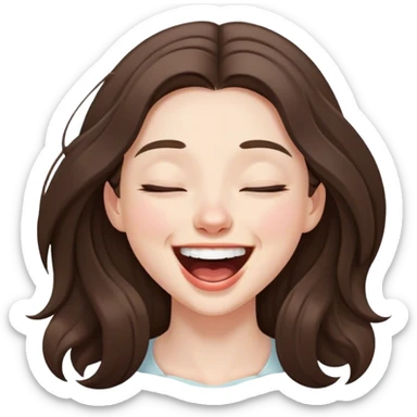 beautiful pale brunette girl with long hair laughing hard eyes closed  sticker
