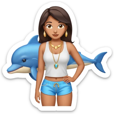 a big chested, big butt latina in a tank top and dolphin shorts sticker