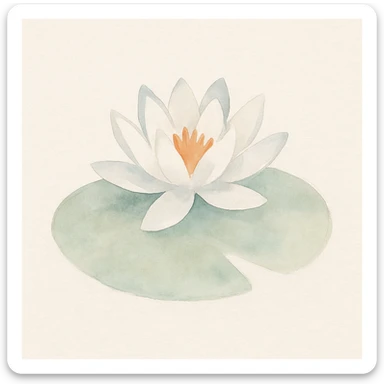 a lilypad with a white lily on it, painterly style with soft colors sticker