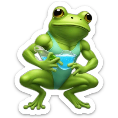 Very Muscular fitness frog doing chemistry sticker