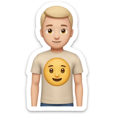 half body man emoji, upper body, waist up, centered composition, clean background, wearing casual clothes, t-shirt, cute emoji style, high quality, 3D render, soft lighting sticker