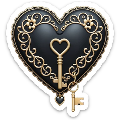 goth heart with a black lace heart key sticker