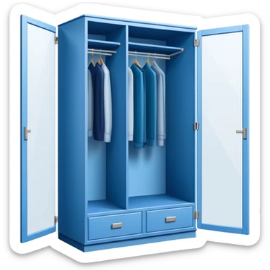 Emoji for Furniture Design: 3D installation with dimensions and a ruler or measuring tape, a blueprint of a wardrobe without clothing inside. The icon should represent the detailed design and measurement process in furniture creation. Transparent background. sticker