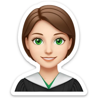 Use the same photo as before but make eyes more green and dress like a law student sticker