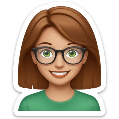 light brown hair woman with green eyes and glasses smiling sticker