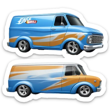 Side shot, Hot wheels, Hot rod, large panel van truck,1964 with exposed chrome exhaust pipes, blue, large wheels in back small front wheels  sticker