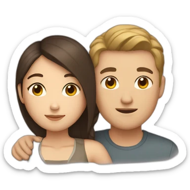 white man brown hair and asian woman cuddle sticker