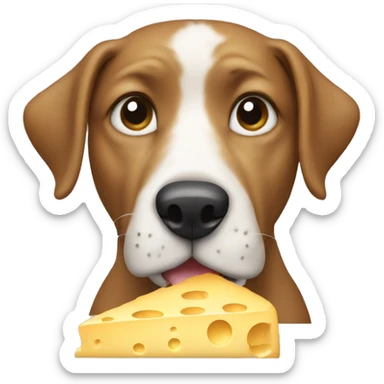 A dog eating cheese sticker