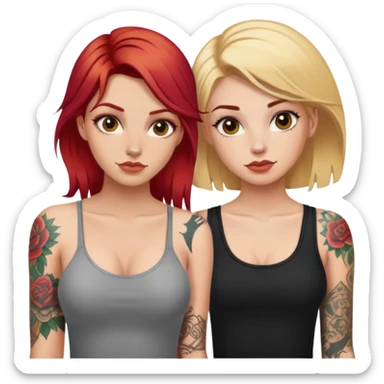 Red haired girl and blonde haired girl with tattoos posing together sticker