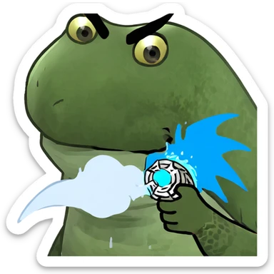 Fearsome turtle with spiked shell, large dragon wings, prominent fangs, sharp claws, shooting water and steam sticker