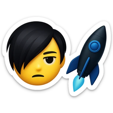 emo emoji, black and blue rocket, mysterious, no background sticker
