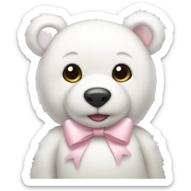 White teddy bear with light pink bow on the ear sticker