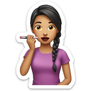 Girl putting lipstick on sticker