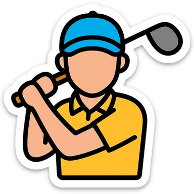 male golfer with a cap, upper body, colorful outlined icon style sticker