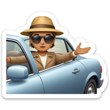 A person stands next to a car parked on the side of a long, open road. The sky ahead is clear and glowing, full of possibilities. One hand is on the steering wheel, the other points forward. The rearview mirror reflects storm clouds, but the windshield shows sunlit mountains ahead.  sticker